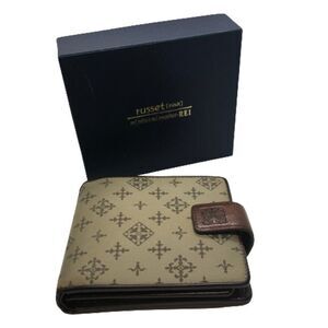 Authentic RUSSET Brown & Tan Fabric & Leather Designer Bifold Wallet